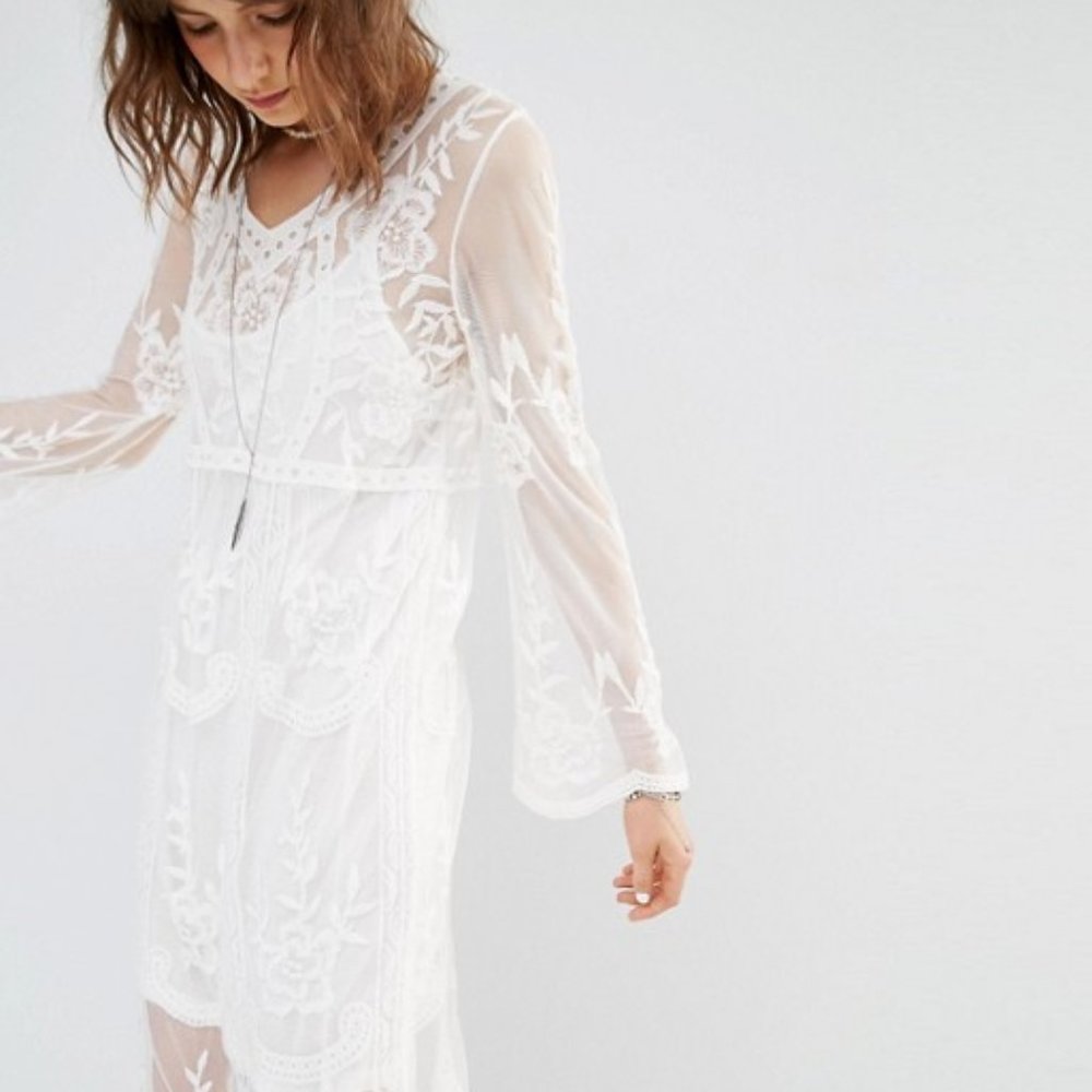 Mango White Lace Midi Dress
